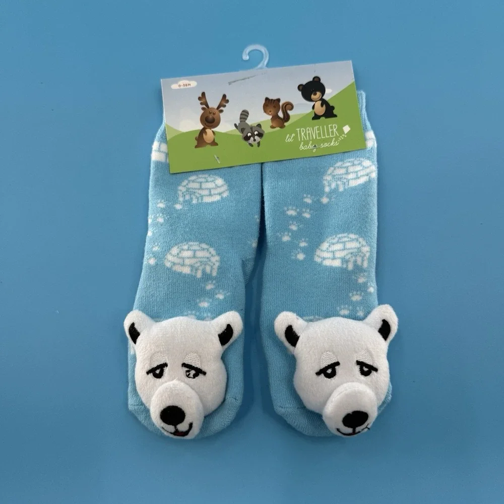 Lil Traveller Baby Socks Polar Bear Igloo Blue Non-Slip 0–36 Months New